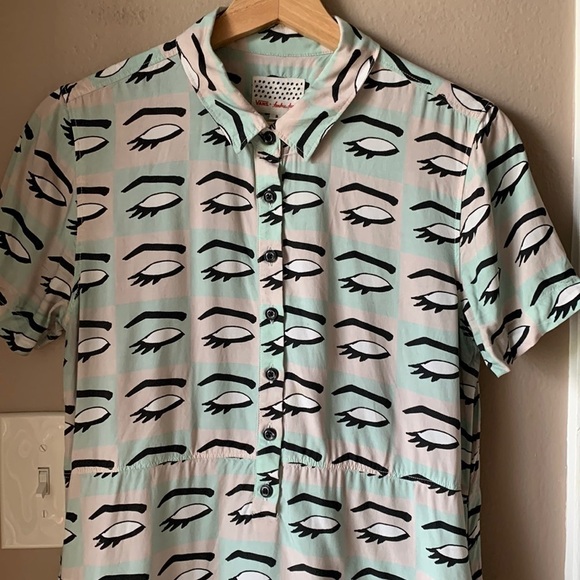 VANS x KENDRA DANDY Eye Print Short Sleeve Button Down Mini Dress - Picture 6 of 14